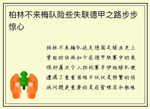 柏林不来梅队险些失联德甲之路步步惊心